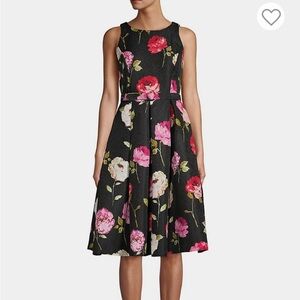 NWT Danny & Nicole 20w Belted black and pink rose print dress